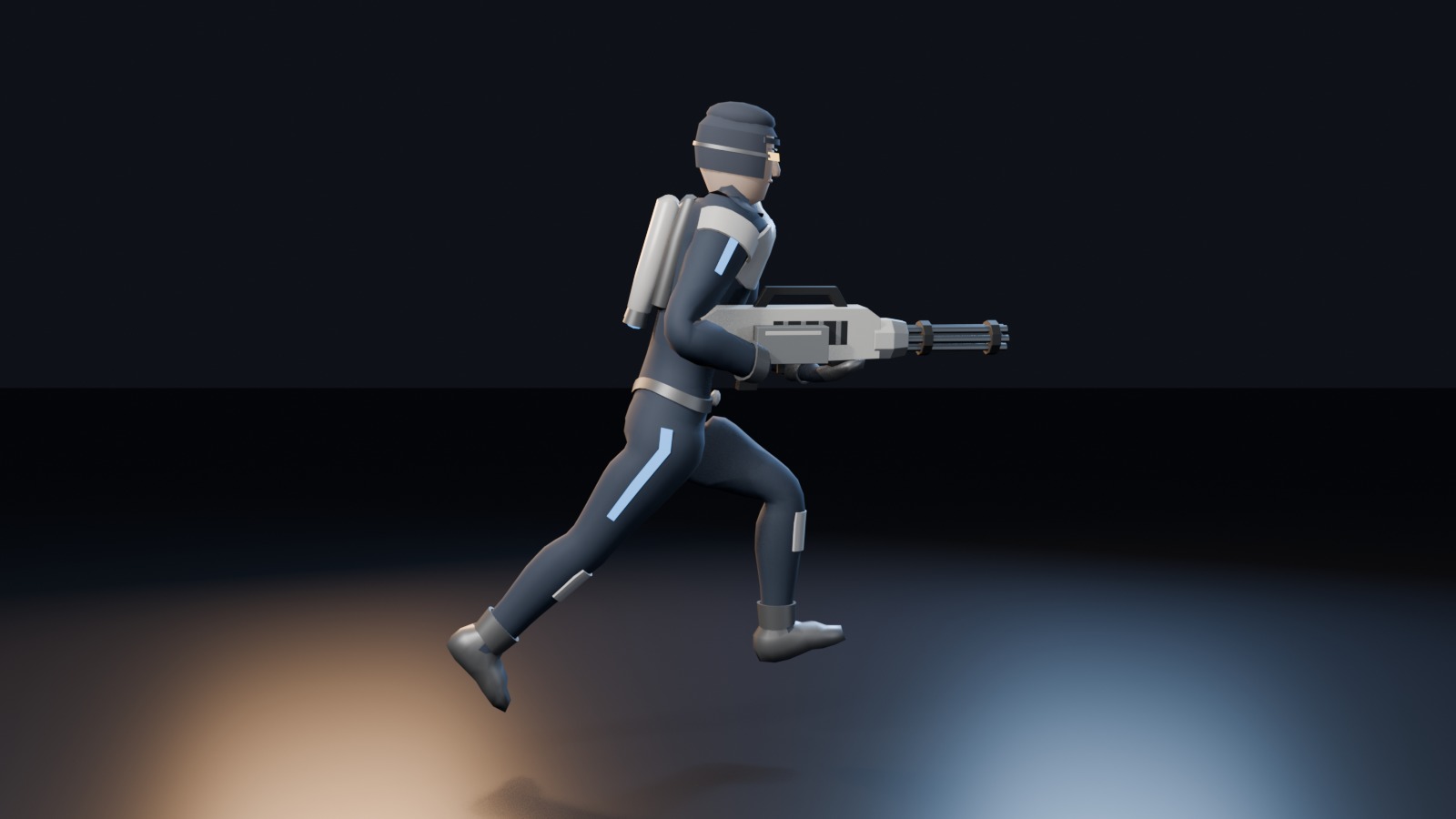 The Avatar running with the chaingun, from the side