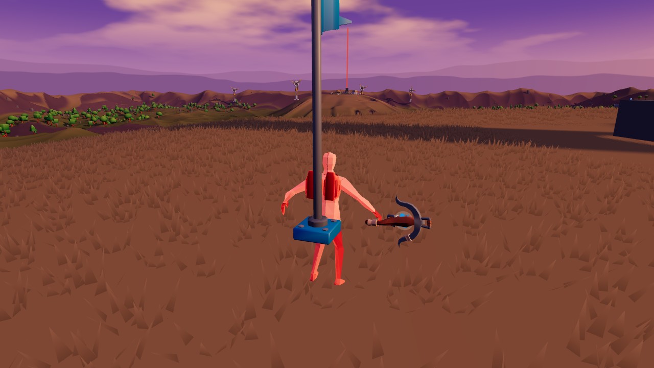 Old arcade: humanoid carrying the KayKit flag